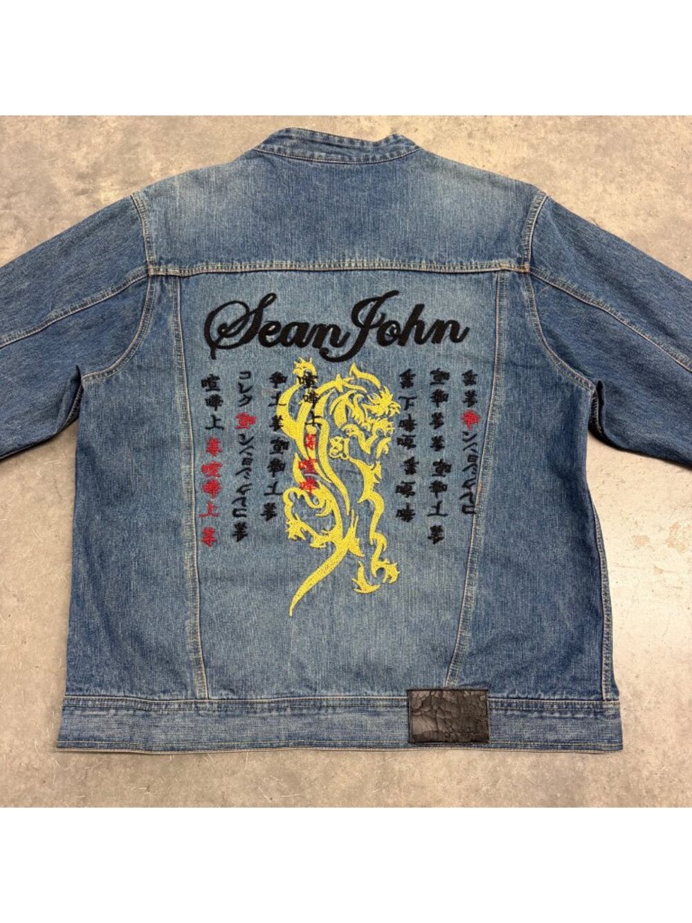 Sean John 2000s Dragon Embroidered Denim Jacket Size XXL